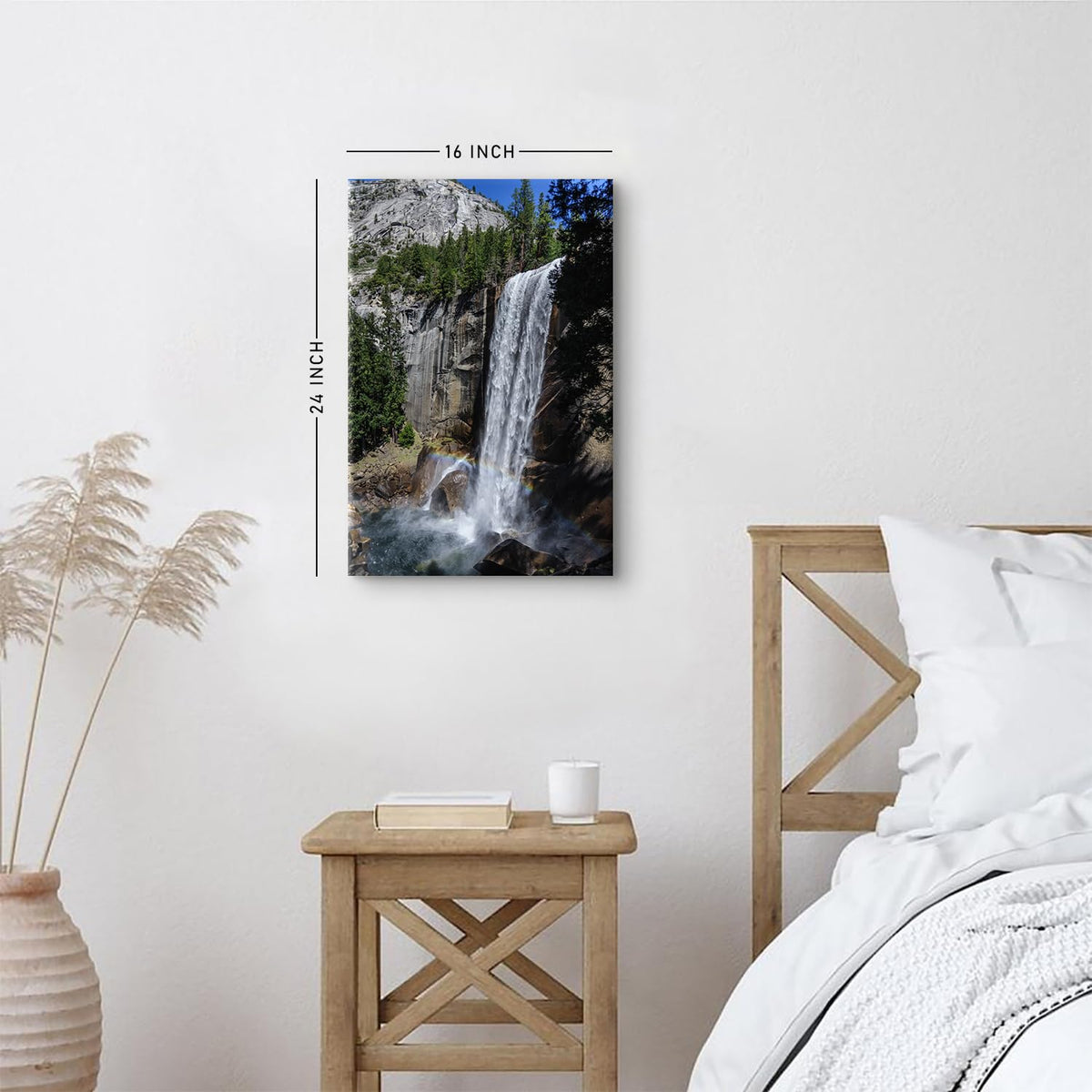 Nature Landscape Wall Art Rainbow Waterfall Canvas Prints for Living Room Yosemite National Park Picture Mountain Forest Painting Poster Travel Scenery Canvas Artwork for Home Decorations 16x24" (24"L x 16"W / Rainbow)