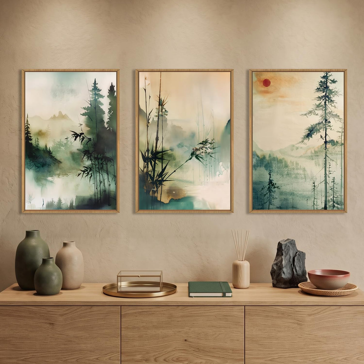 Chinoiserie Landscape Framed Canvas Wall Art Set (Chinoiserie Wall Art / 24"L x 36"W)