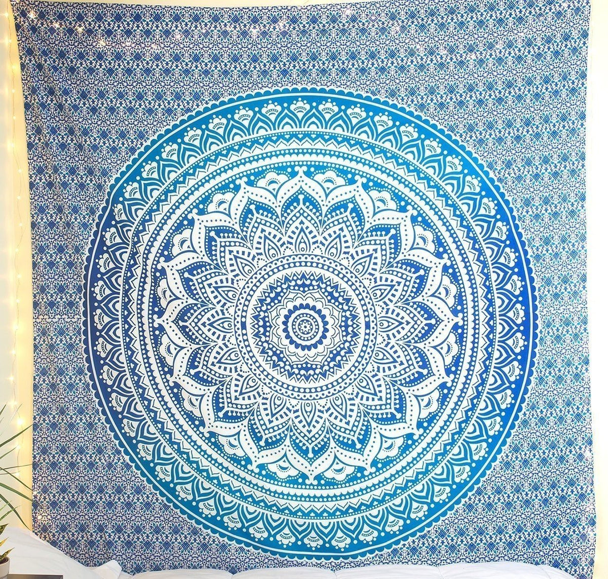 Tapestry Wall Hanging Hippie Ombre Mandala Bohemian Hippy Psychedelic Design Indian Indian Magical Tapestries Bedspread 84 x 90 Inches (90"L x 84"W / Blue)