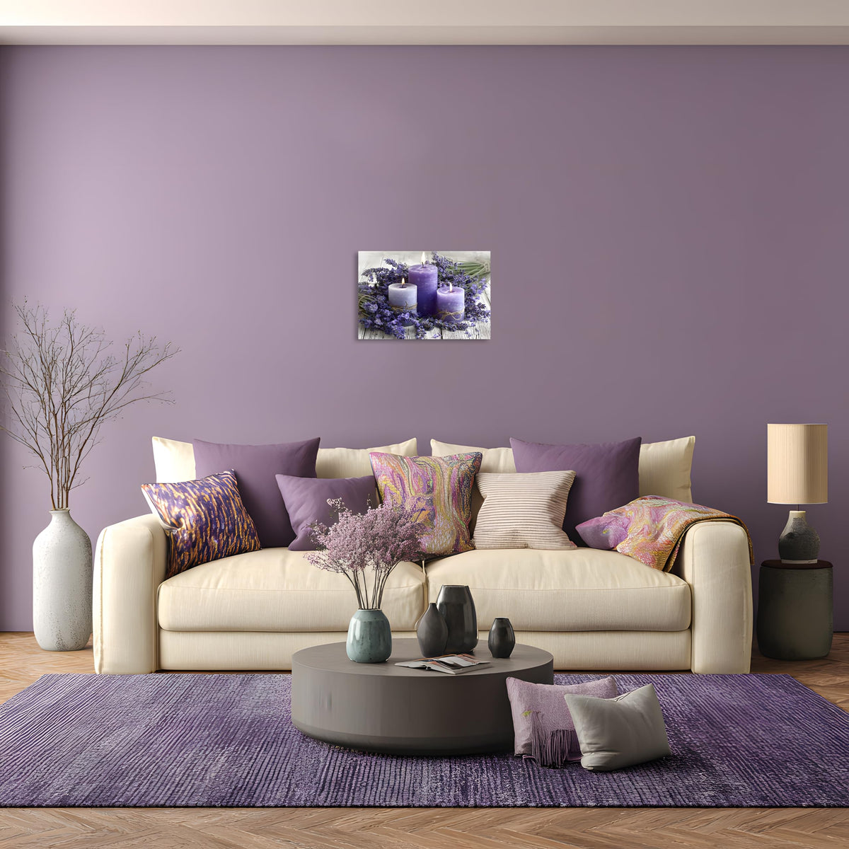 1 Panel Purple Wall Art Purple Wall Decor Lavender with Candle Canvas Picture for Bathroom Modern Flowers Pictures for Bedroom Kitchen Office Home Decor Ready to Hang 12x18 inches (18"L x 12"W / Purple Flower 15)