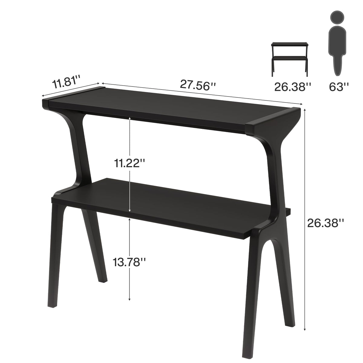 2 Tier Solid Wood Side Table (Black)