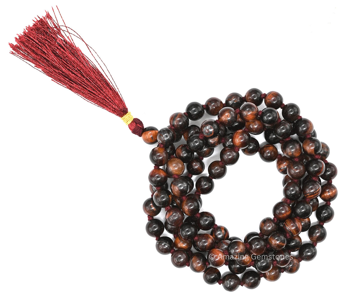Red Tigers Eye Buddhist Prayer Beads Japa Mala with 108 Meditation Beads (Hand Knotted / Red Tigers Eye)