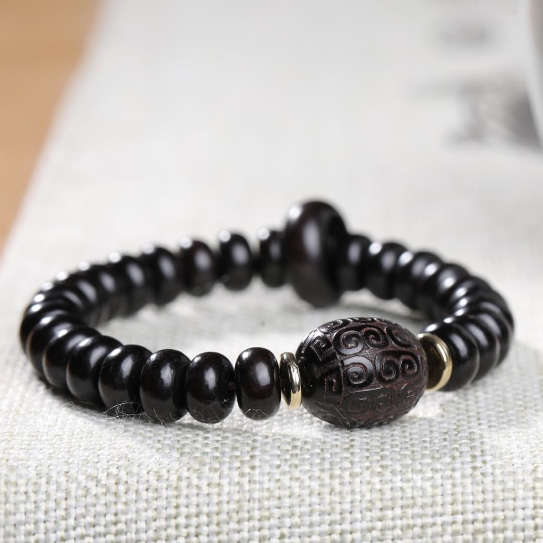 Unisex Ebony Buddhist Prayer Bead Necklace Bracelet Tibetan Mala 108 Black Wood Beads (6mmx10mmx28Abacus Beads)