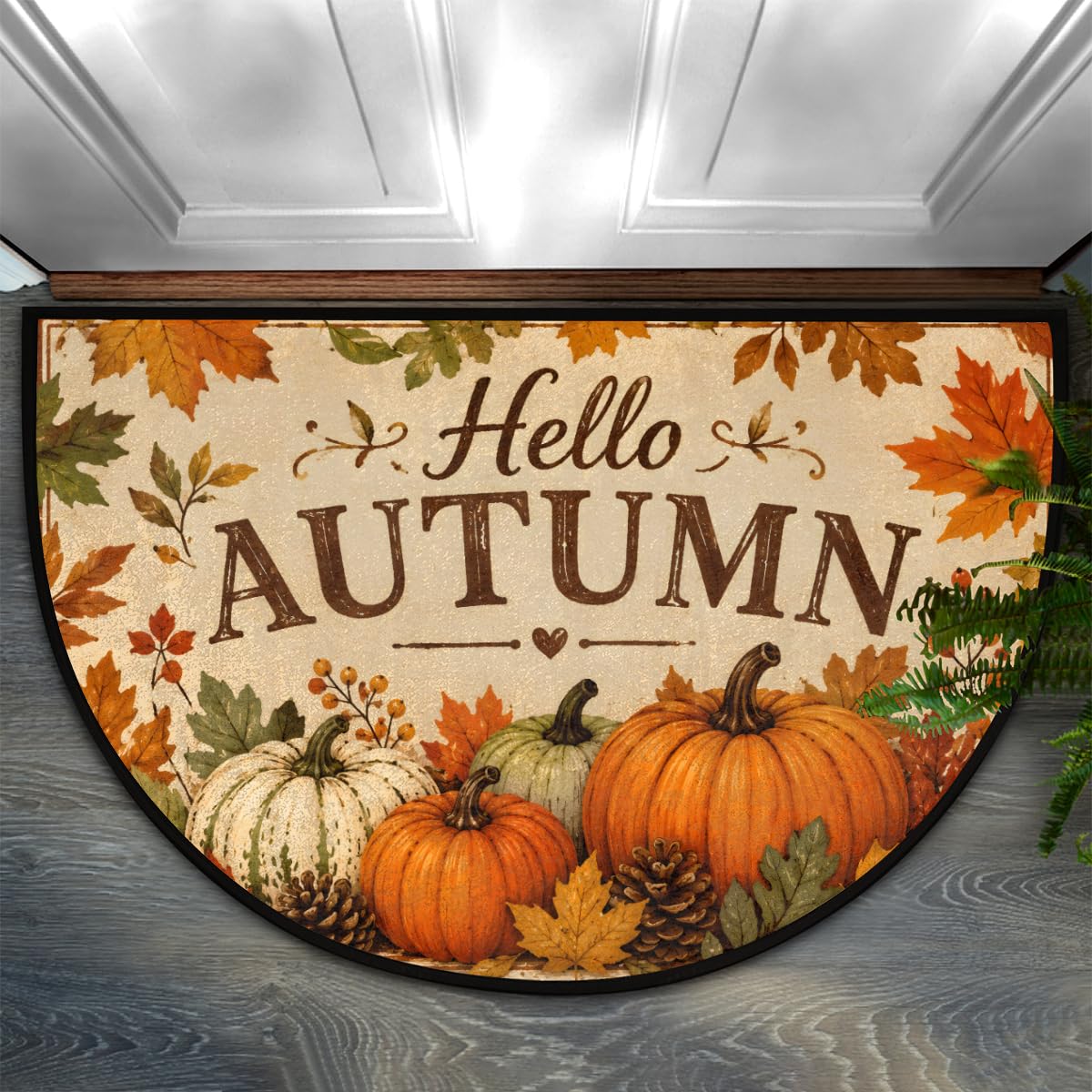 Fall Pumpkin Half Round Mat Non Slip Semi Circle Rug Outdoor Welcome Mat (Z-103)