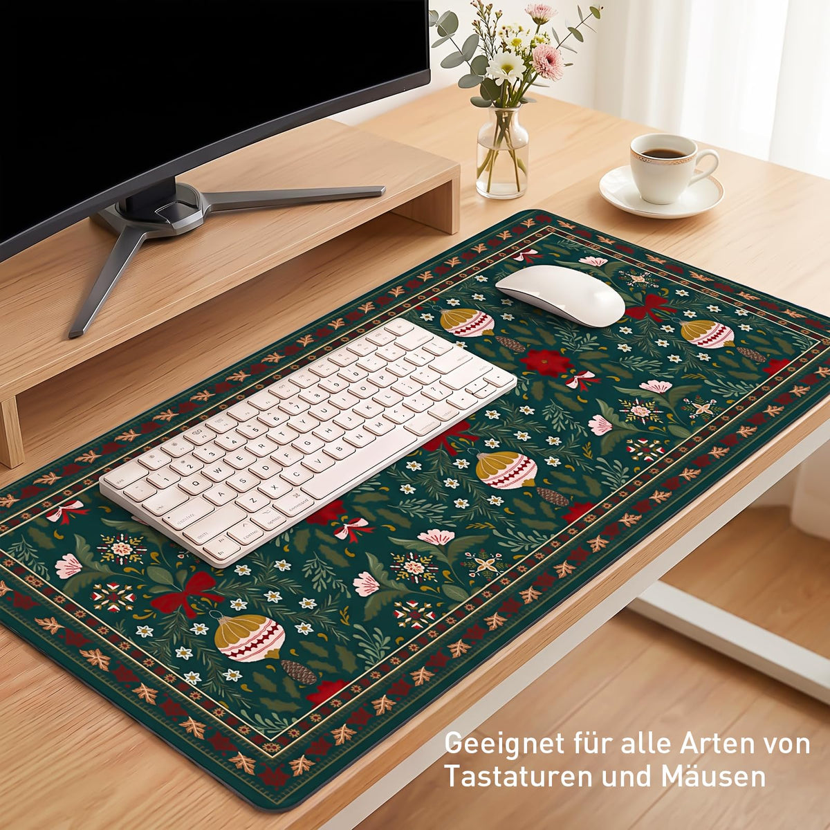 Xmas Holly Desk Mat (Dark Green Holly / 35.4" x 15.7")