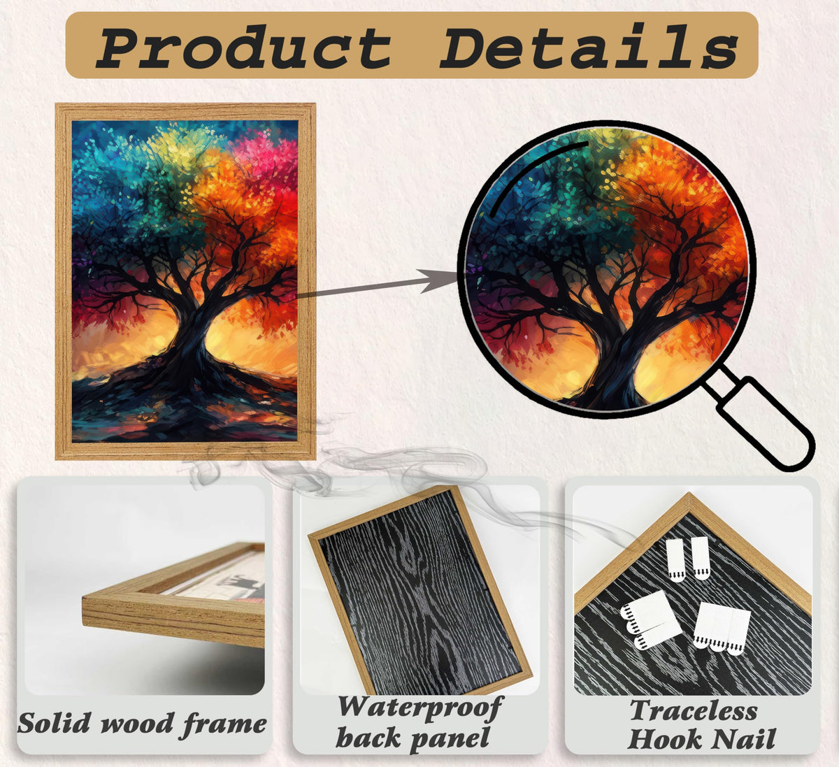 3Pcs Framed Colorful Tree of Life Canvas Wall Art (Multicolor / 16"L x 12"W)