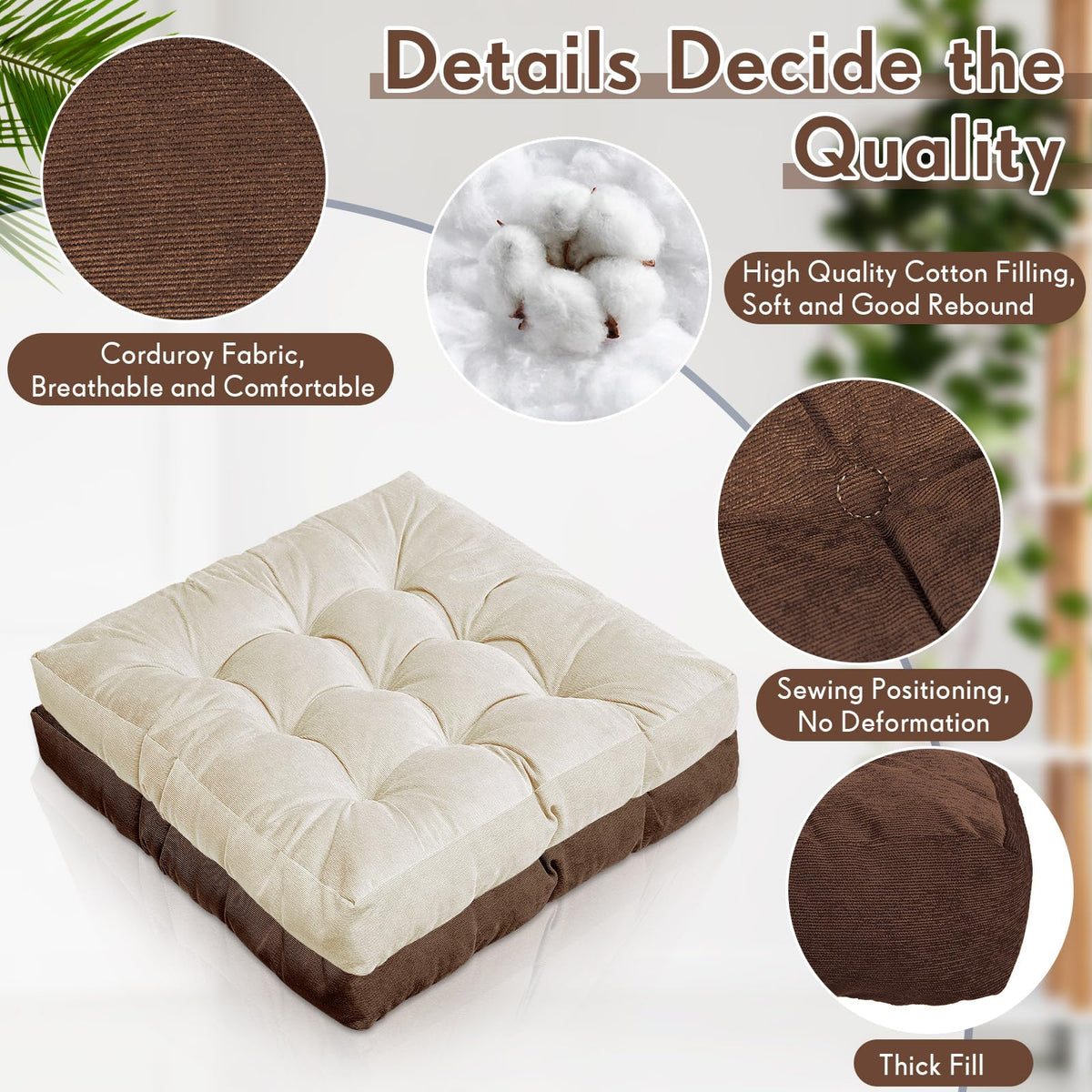 4 Pcs Brown Large Floor Pillow Cushion (Square 22 x 22 / Brown)