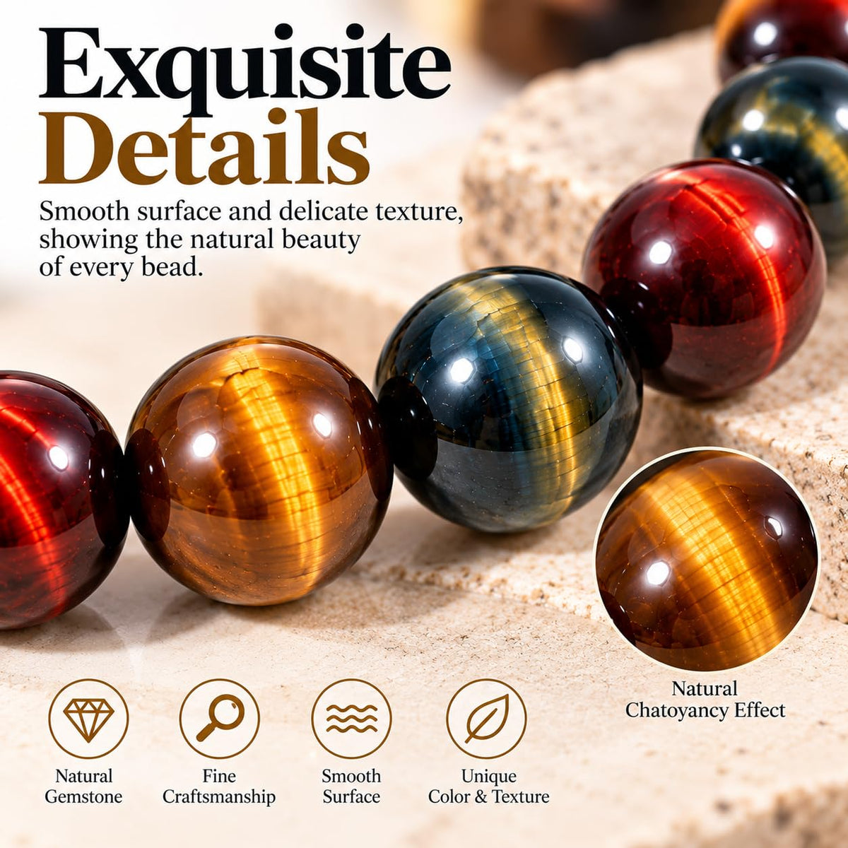 12MM Mixed Tigers Eye Mens Bracelet (12MM Mixed Tigers Eye Mens Bracelet)