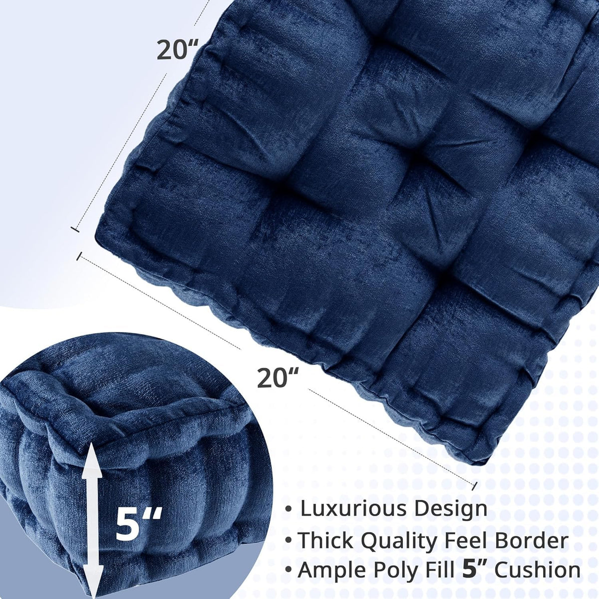 Floor Pillow Large Cushion for Meditation (Square Navy / 20"W x 20"L x 5"H)