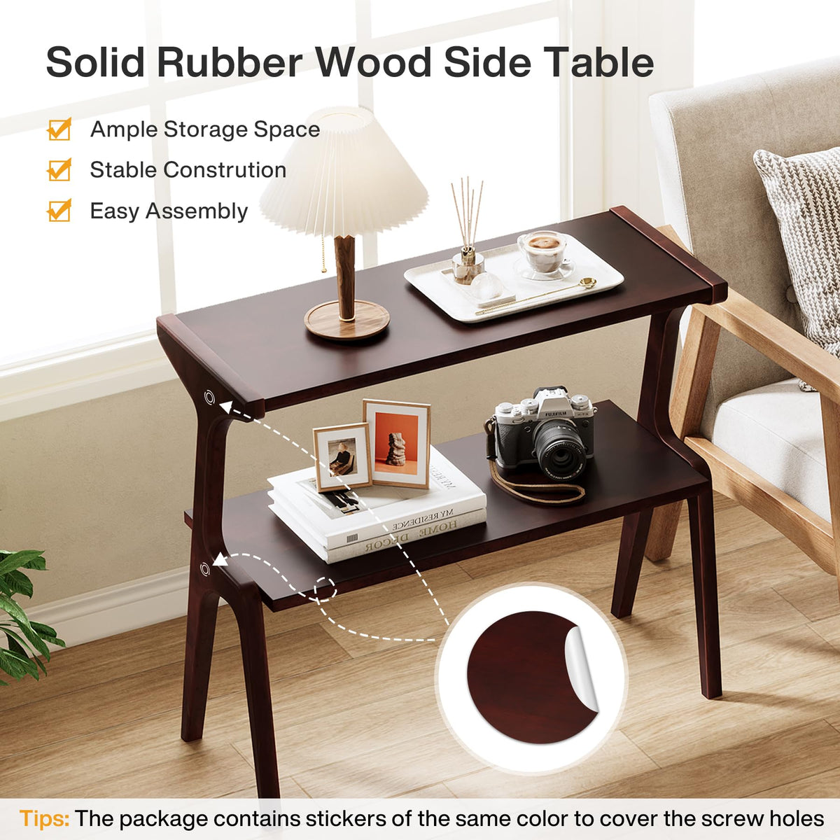 Solid Wood End Table (Burgundy)