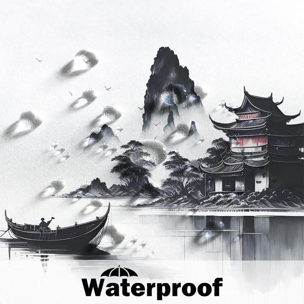 Traditional Japanese Painting Shower Curtain Ink Painting Asian Oriental Abstract Art Shower Curtain Foggy Mountain Boat Wild Goose Outdoor Natural Scenery Bathroom Curtains 69x75 Inch (69"W x 75"L (Pack of 1) / Black-71)