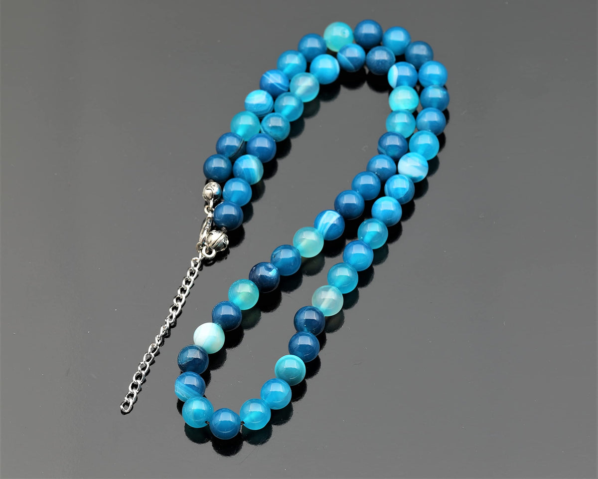 Natural Blue Agate Beaded Choker Necklace (Blue Agate / 22 Inches)