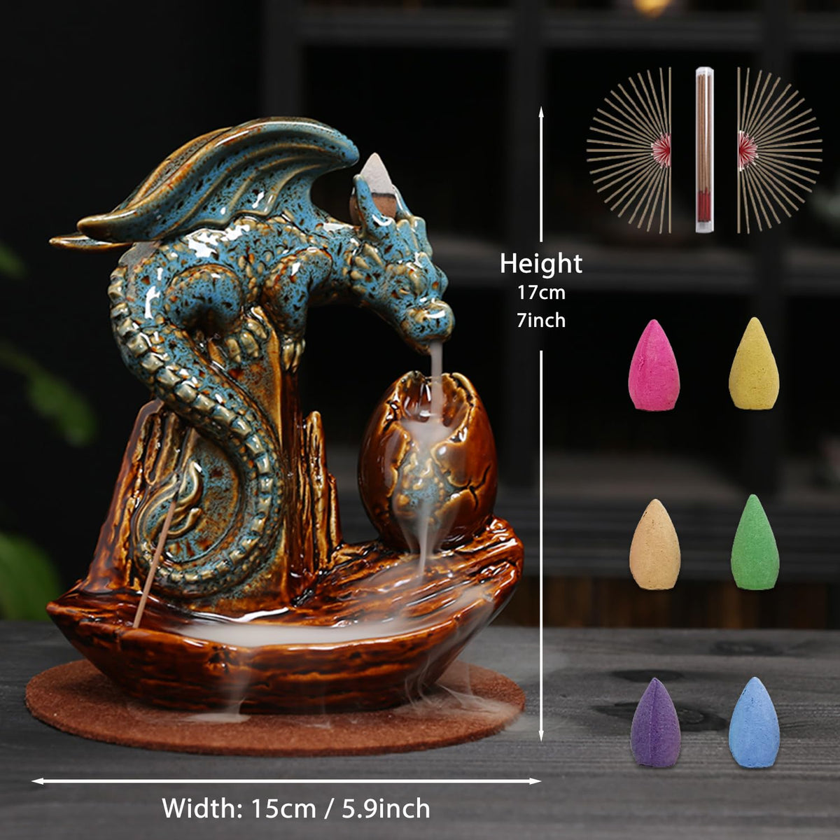 Dragon Incense Burner Holder (Dragon Egg, Glaze Color)