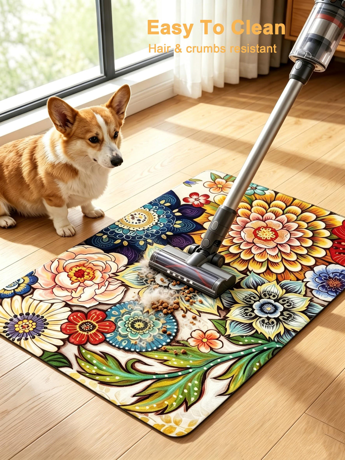 Dog Food Mat 12" x 19" Flower Absorbent Dog Cat Bowl Mat for Food and Water (Colorful Mandala / 12"L x 19"W)