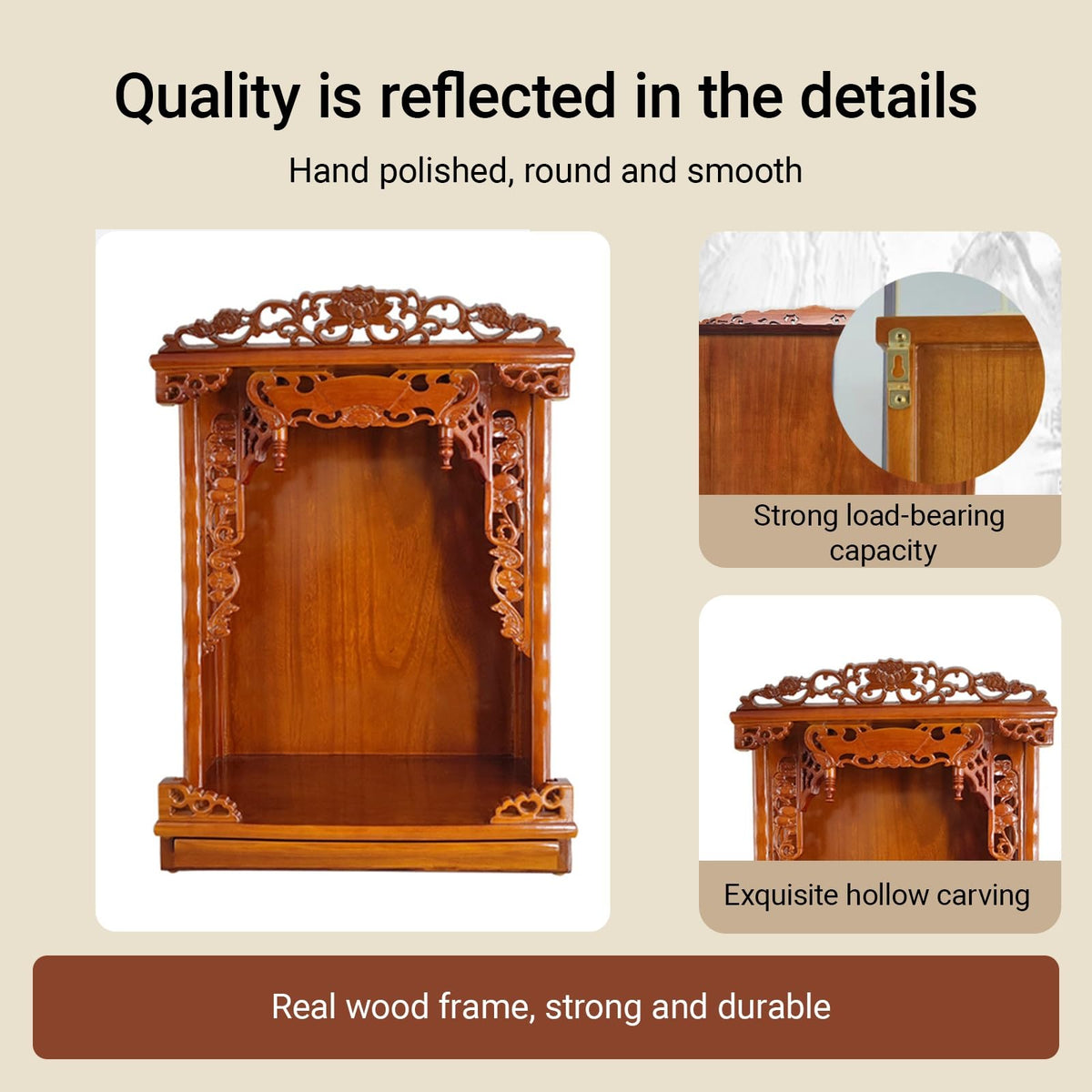 Wall mounted desktop wood buddhist altar (Walnut / 80cm/31.4in)