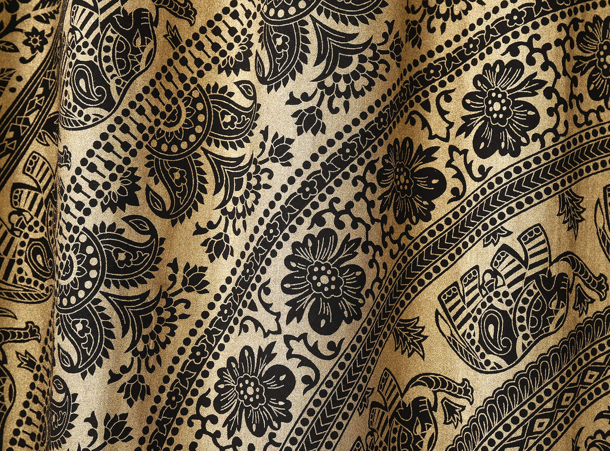 Indian Hippie Bohemian Beautiful Elephant Color Mandala Curtain Panels Black Gold (38"W x 83"L (Pack of 2) / Black Gold)