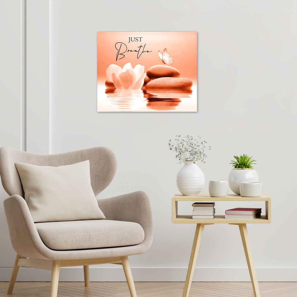 Zen Wall Art for Bathroom White Floral Bloom in Water Abstract Canvas Wall Art Wall Paintings Home Decor Orange Butterfly Wall Pictures for Living Room Bedroom Office Ready To Hang (Orange / 8"L x 10"W)