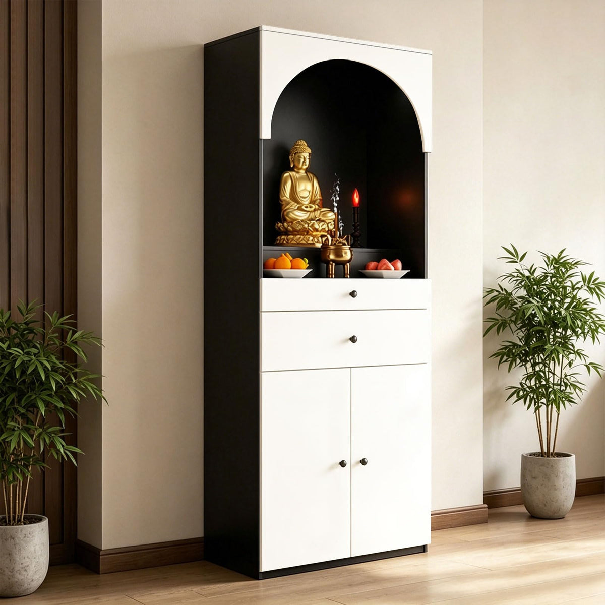 Altar Table Solid Wood (White+black / 27.6×15.7×65.4in)