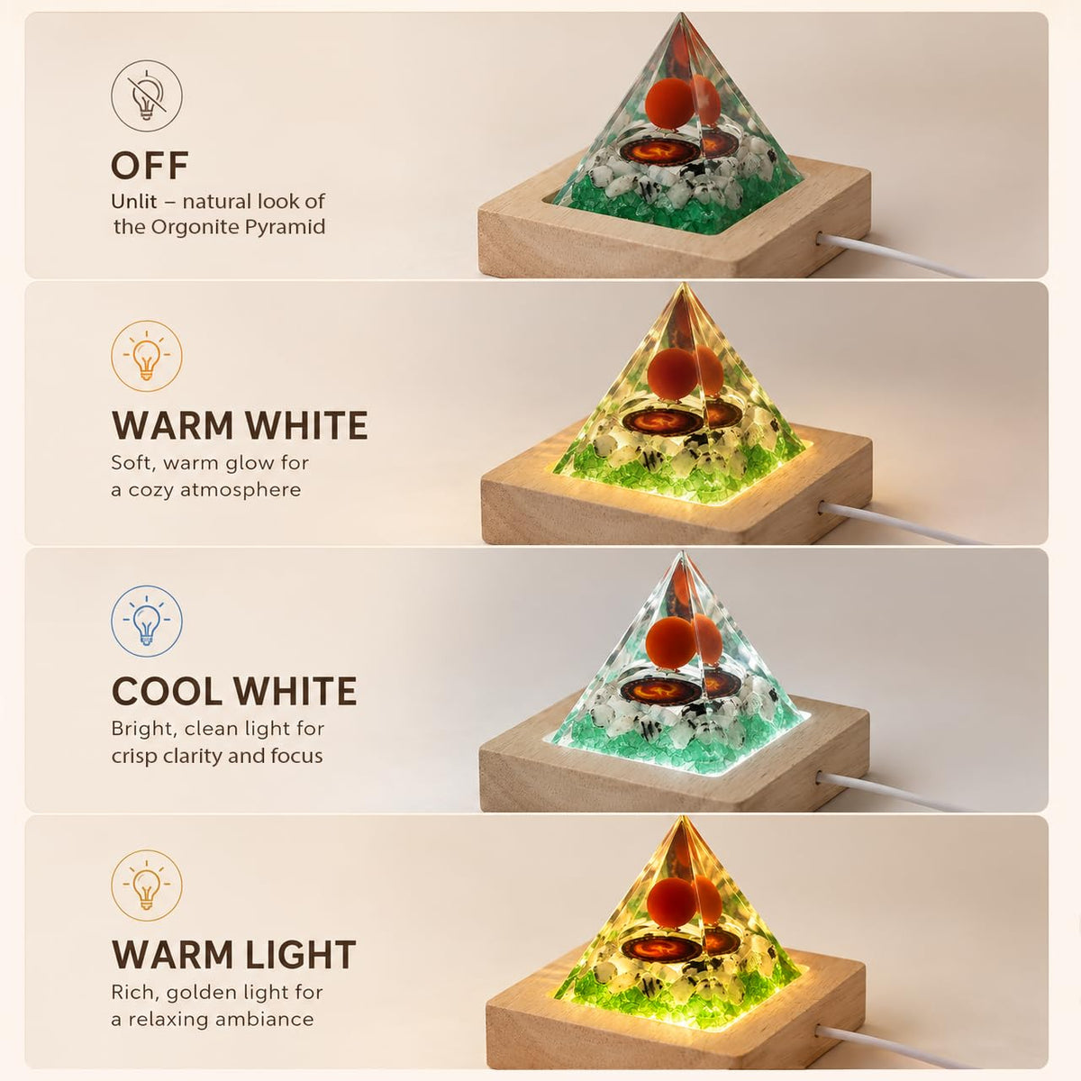 Orgone Pyramid Lamp with Light Base (Plug-in-Pyramid-Grounding Balance)
