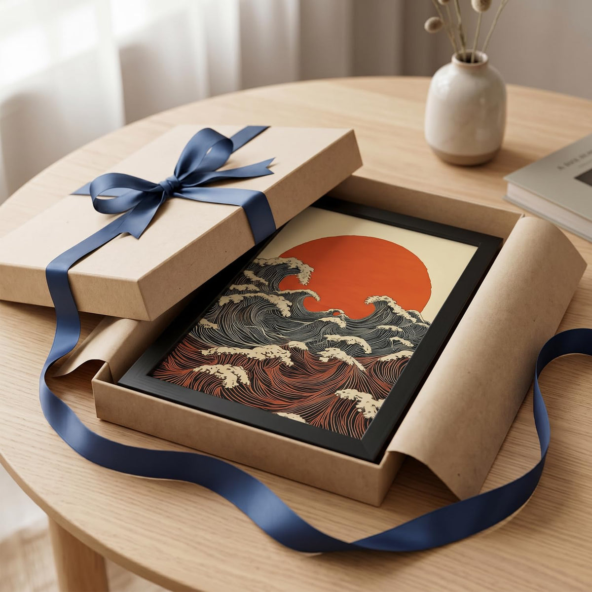 Framed 3D 3Pcs Japanese Canvas Wall Art (red sun / 24"L x 16"W)