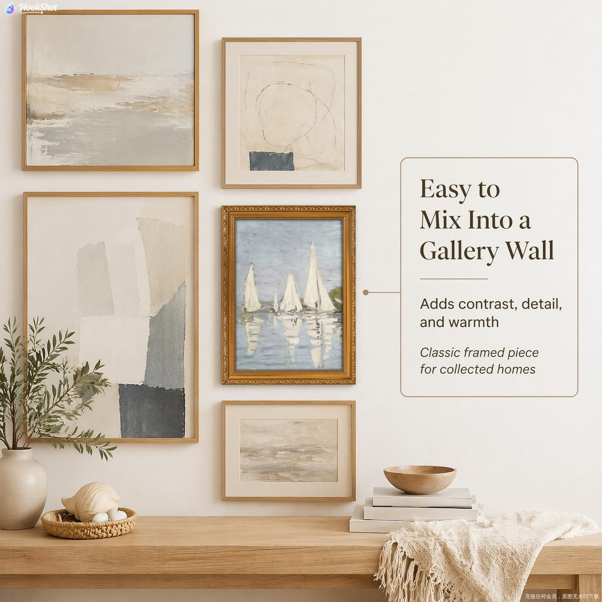 Coastal Sailboat Framed Wall Art Beachy Nautical Landscape Painting Decor (Sailboat / 11"L x9"W)