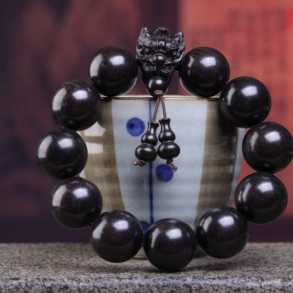 Unisex Natural Ebony Buddhist Prayer Bead Necklace Bracelet Tibetan Prayer Mala Beaded Black (20mm 12beads Long's Head)