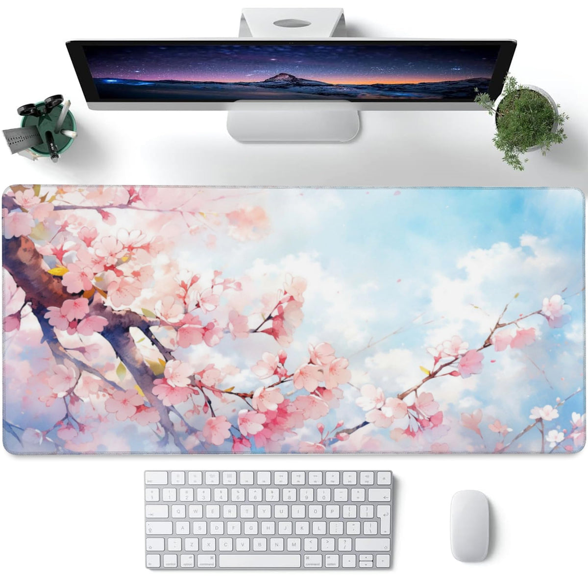 Large Gaming Mouse Pad for Desk (15.7" x 35.4" / Cherry Blossom Tree)