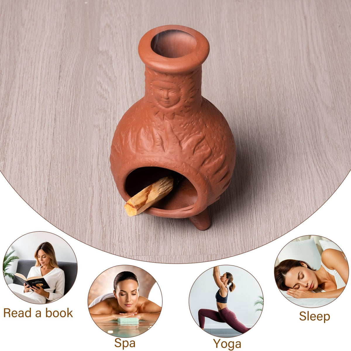 Sun Face Terracotta Palo Santo Holder (Terracotta -Sun Face Palo Santo Holder)
