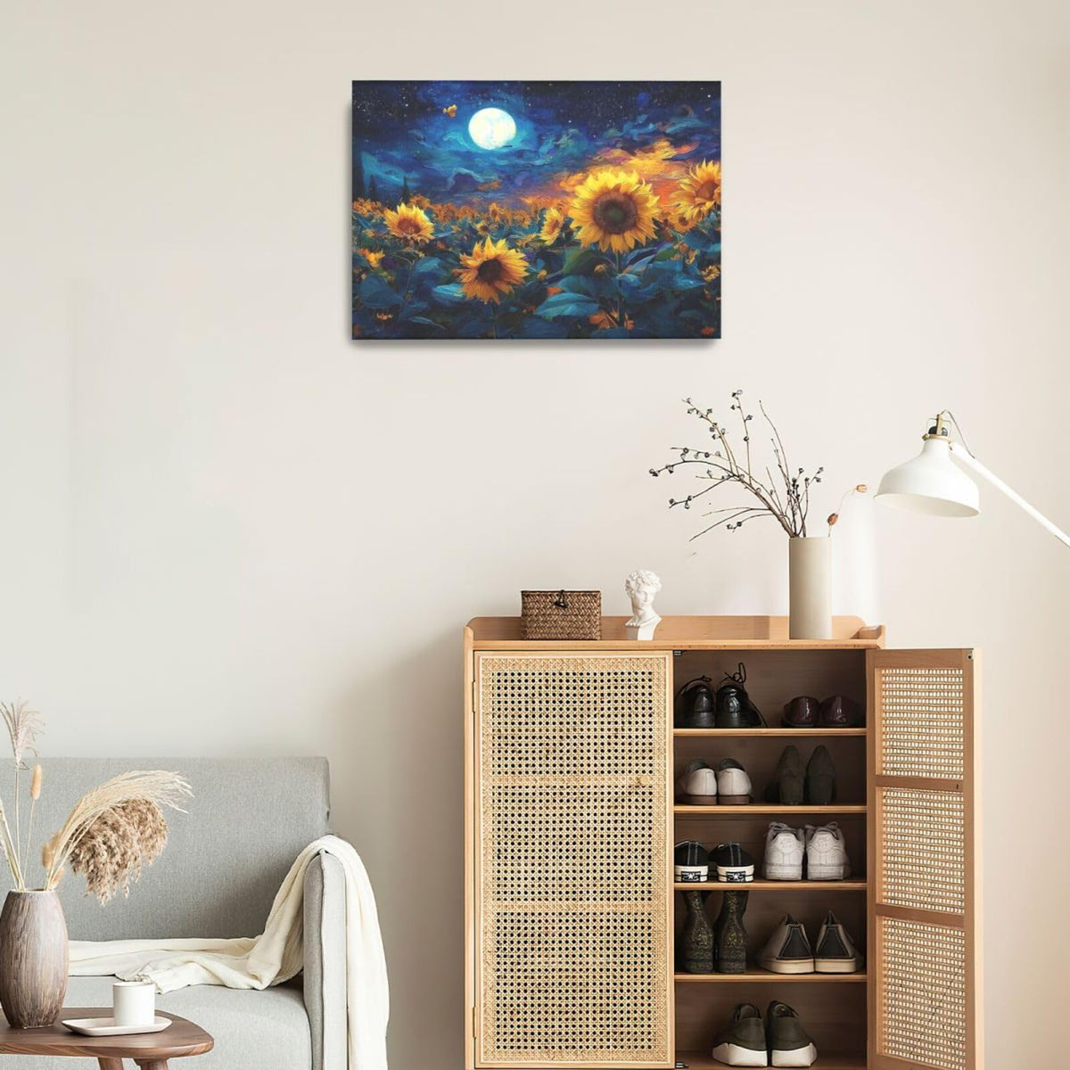 Sunflower Canvas Wall Art Starry Night Pictures Painting Yellow Floral Wall Decor Prints Framed Artwork Decoration for Living Room Bedroom Bathroom Dining Room Office 16"x24" (Sunflower / 24"L x 16"W)