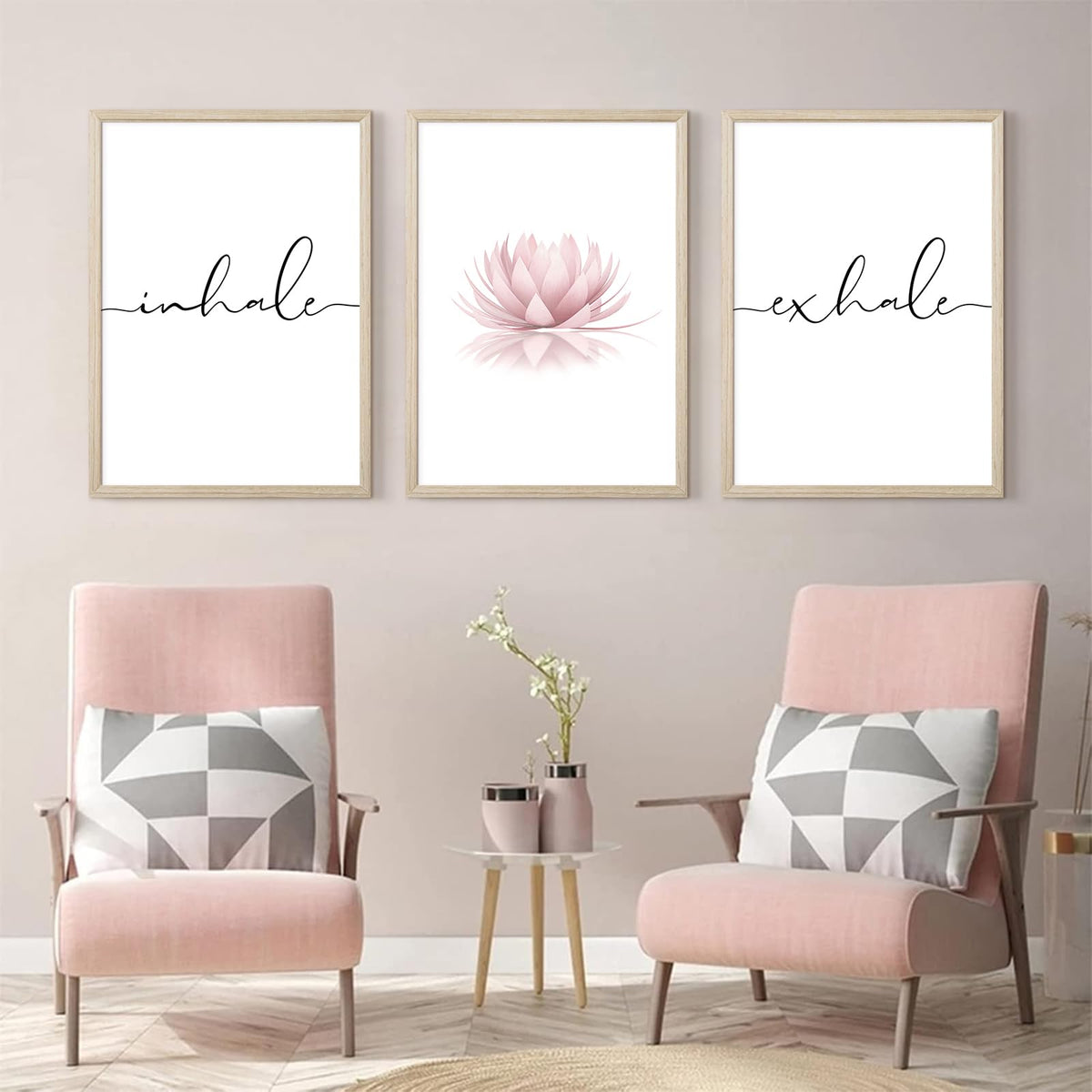 Inhale Exhale Wall Art Zen Canvas Decor Yoga Lotus Wall Art Calming Meditation Artwork Pink Yoga Poster Zen Pictures Painting for Living Room Bedroom 16x24 Inch Wood Framed Set of 3 (Framed / Yoga Wall Art / 24"L x 16"W)