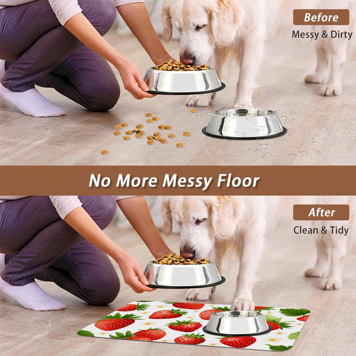 Cute Strawberry Flower Dog Cat Food Mat (16"L x 16"W / Cute Strawberry Flower)
