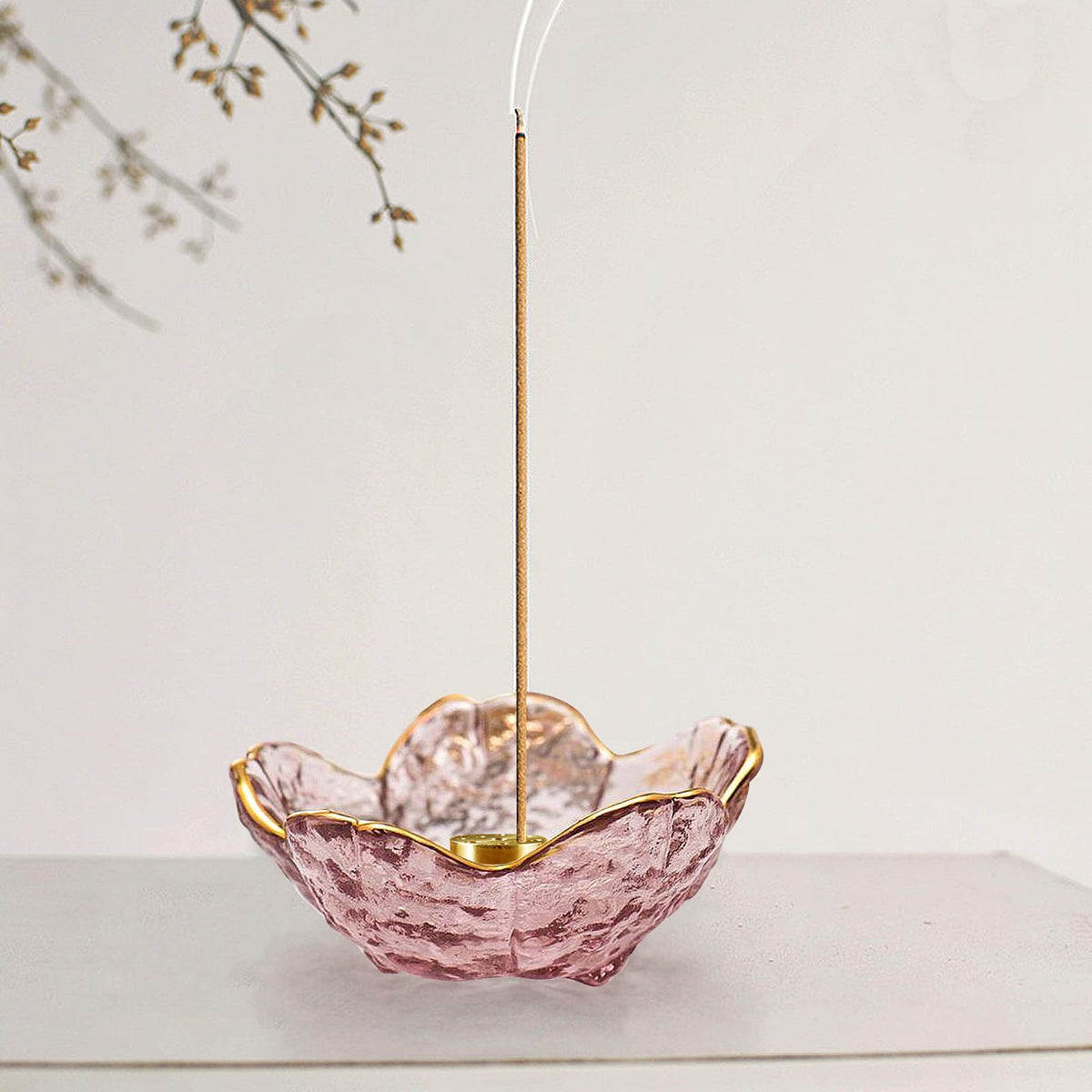 Incense Holder for Sticks and Backflow Incense Burner Glass (Cherry Blossom With Gilt-edged)