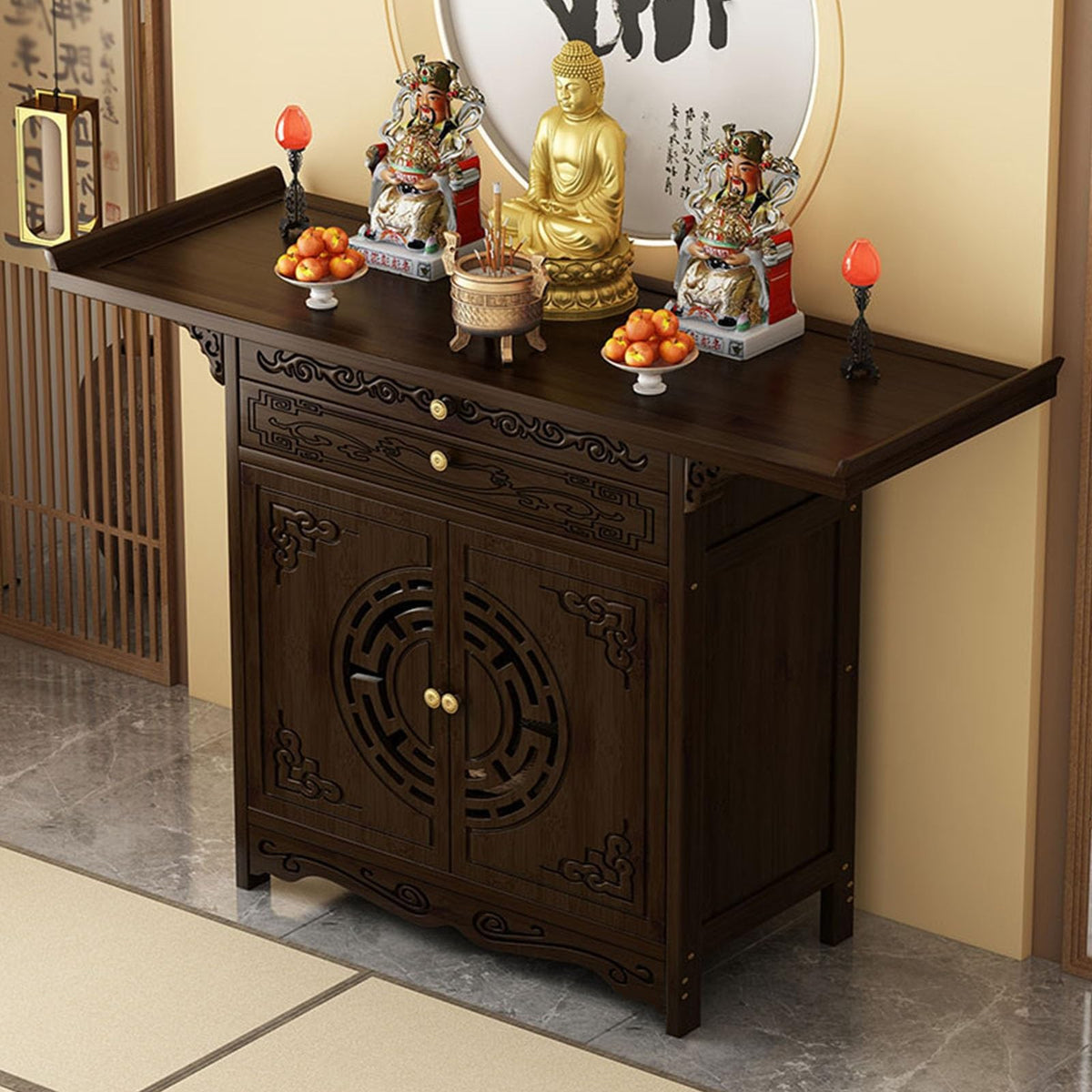 Altar Table Meditation Table with Cabinet Door (Brown / 80*40cm/31.5*15.7in)