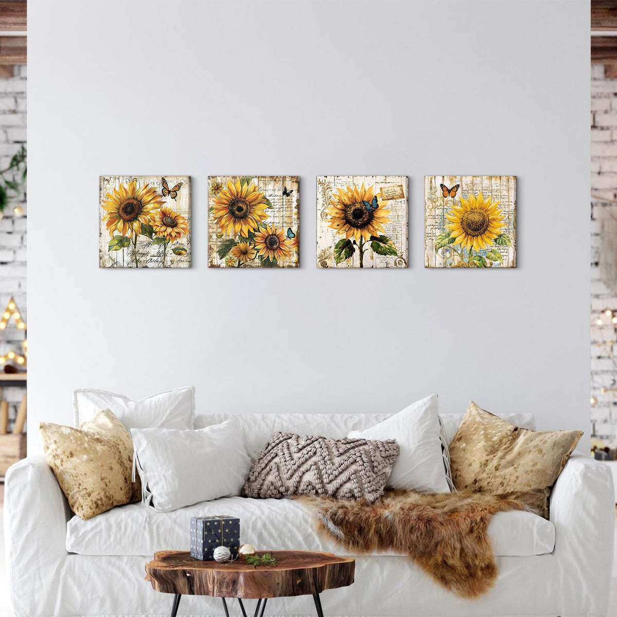 4 Piece Sunflower Canvas Wall Art Farmhouse Kitchen Pictures Wall Decor (12"L x 12"W / sunflower)