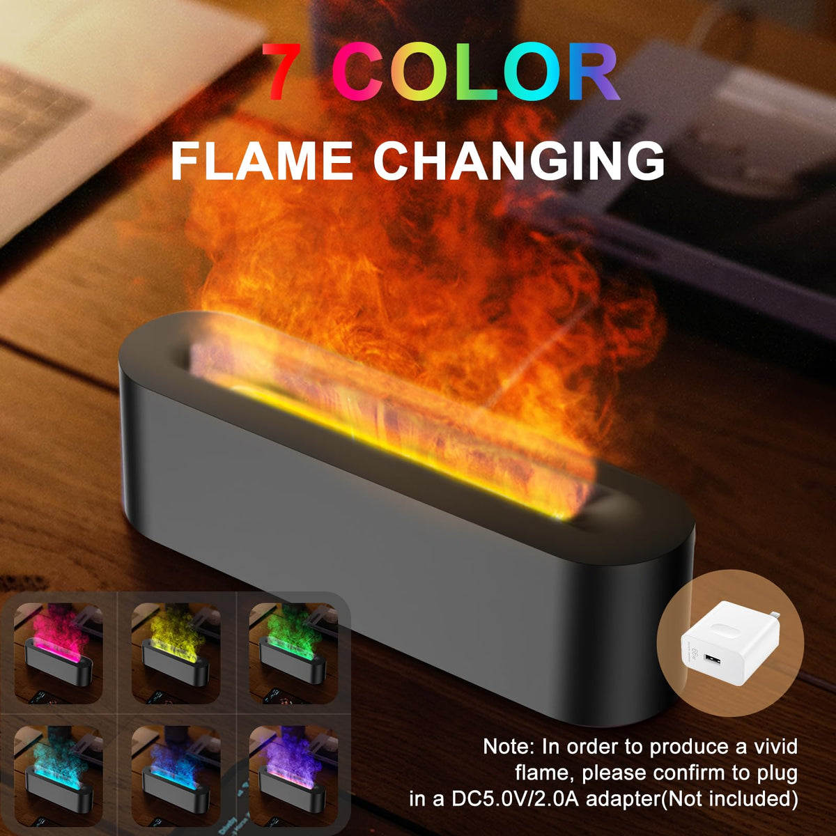 Colorful Flame Fire Diffuser Humidifier (Black Colored Light)