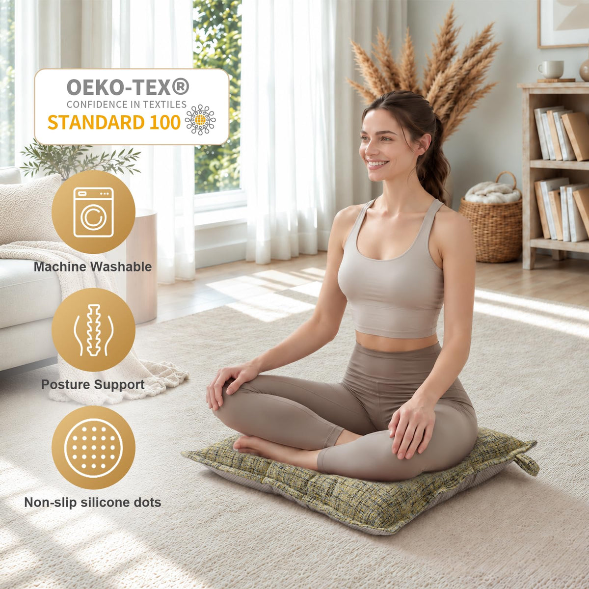 Floor Pillow Large Square 22x22 Inch (Yellow)