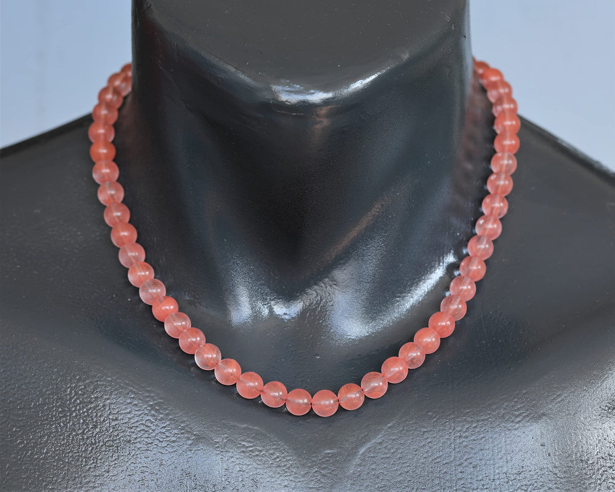 Natural Cherry Quartz Beaded Choker Necklace (Cherry Quartz / 34 Inches)