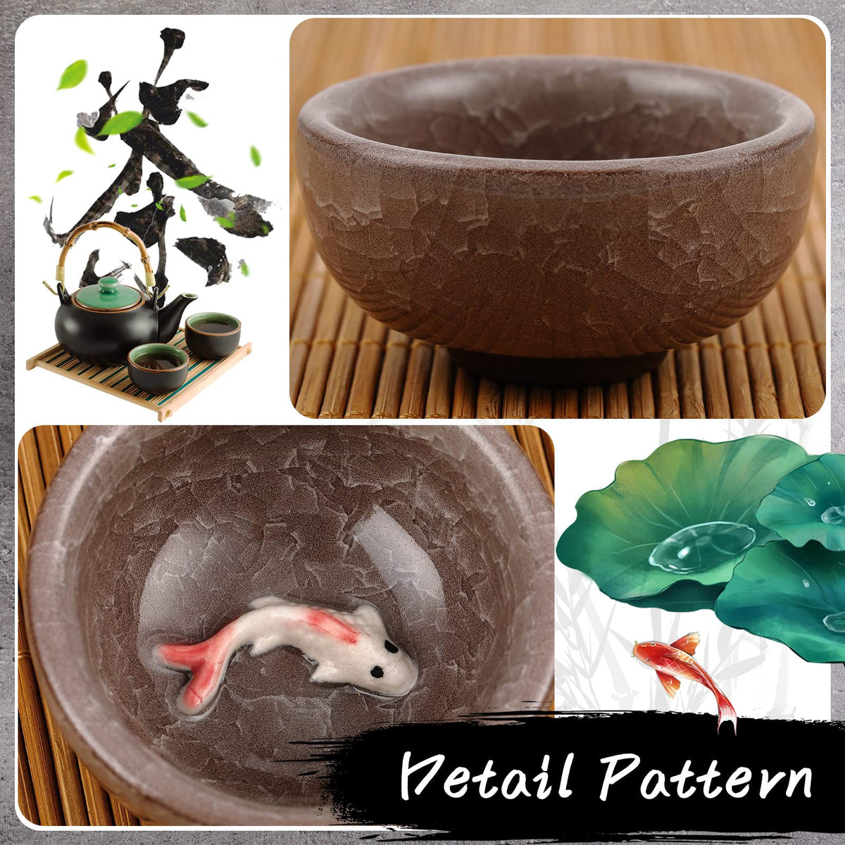 6 Pcs Korean Soju Shot Glasses Set (Koi Fish / Colorful / 1.4 Ounces)