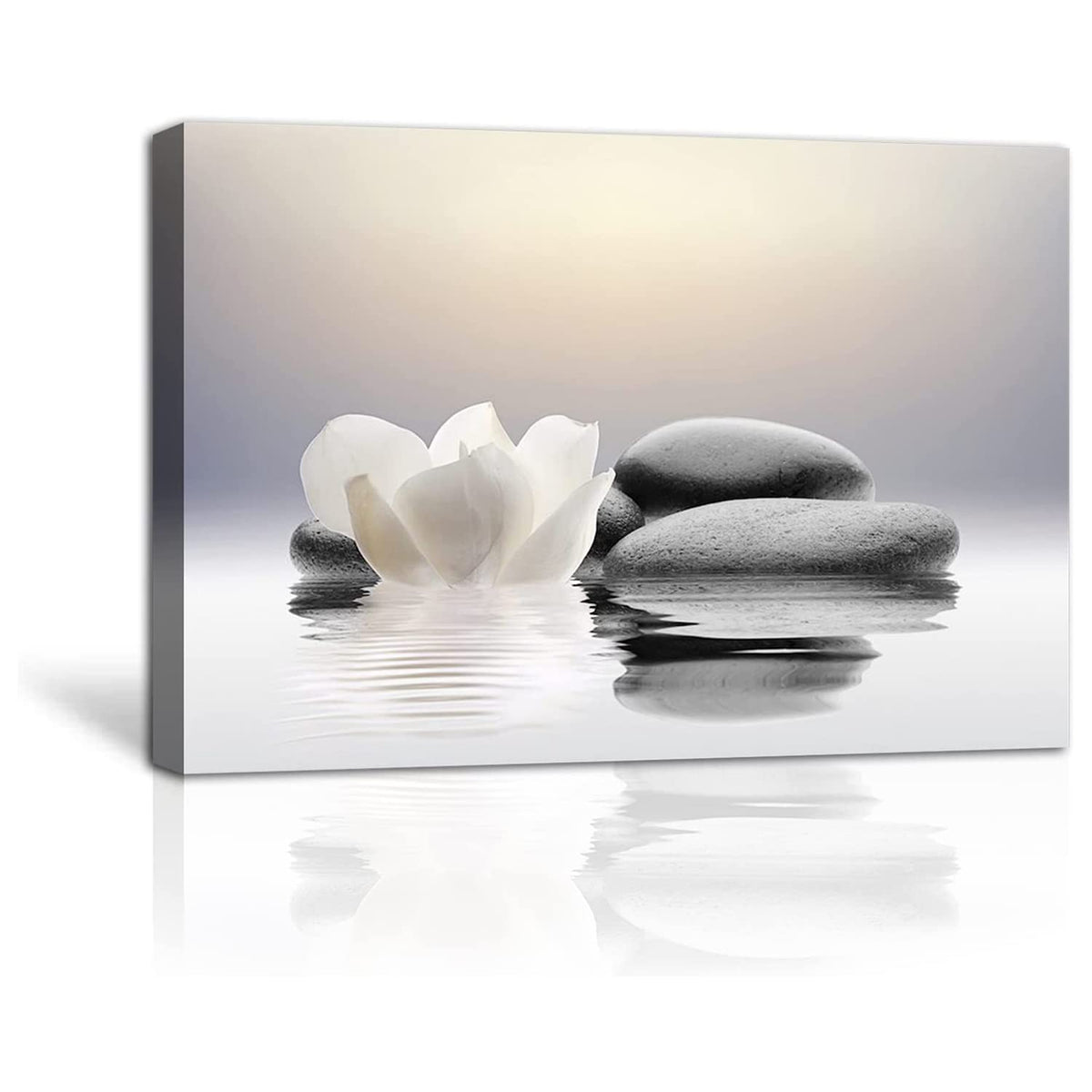 Zen Canvas Wall Art Lotus Flowers and Stones Spa Pictures Wall Decor Art Prints for Yoga Meditation Room Decor (Zen-1 / 12"L x 18"W)