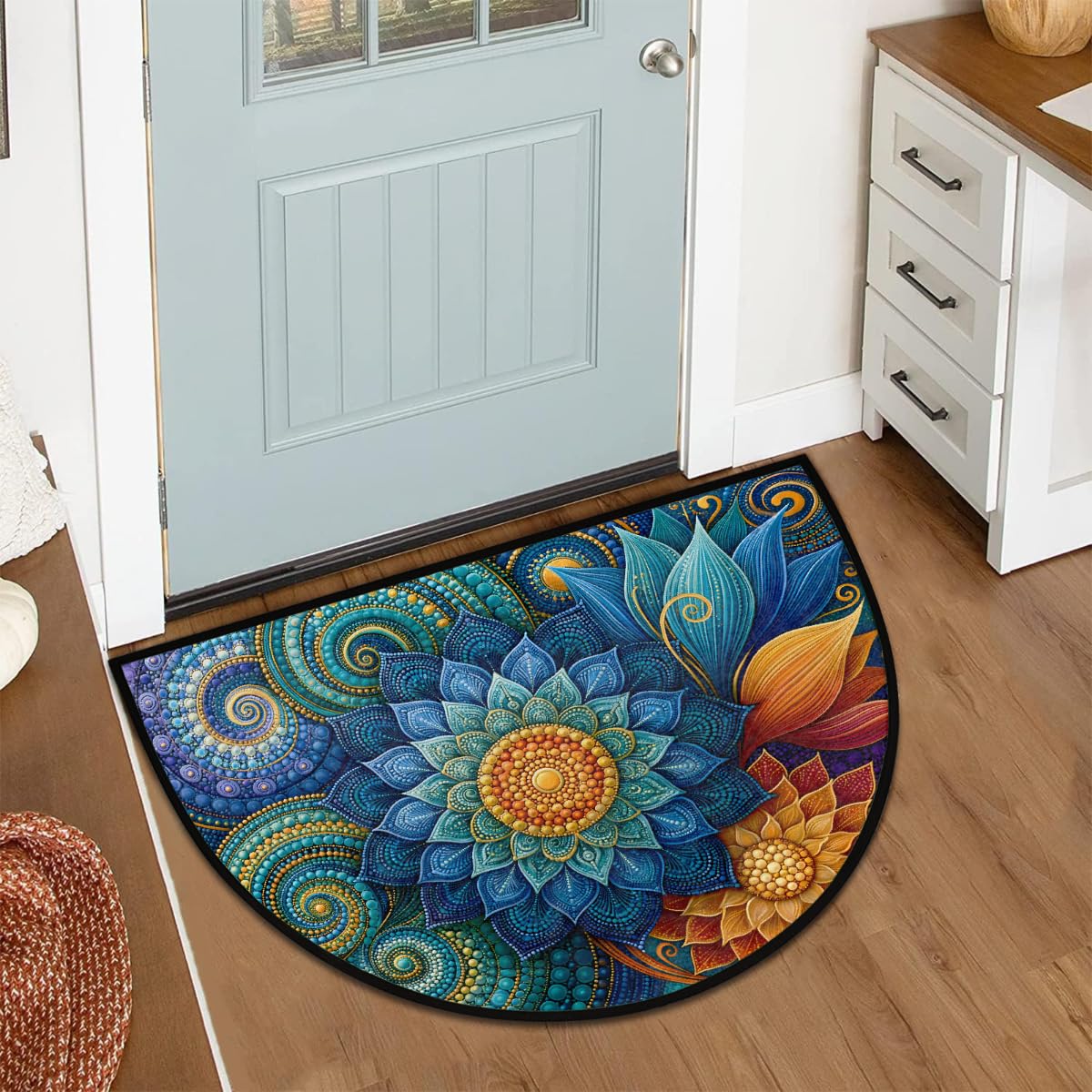 Flower Half Round Rug Half Moon Door Mat Half Circle Rugs (B:d-color 2)