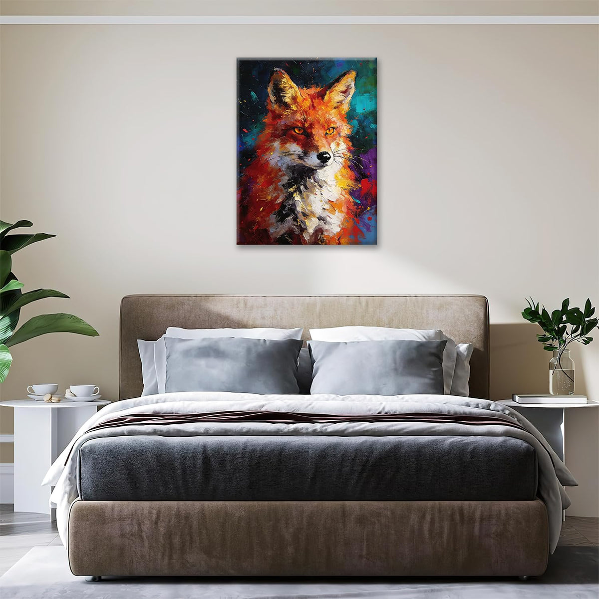 Colorful Fox Canvas Wall Art Animal Framed Printing‌ Modern Decor 20"x24" (Colorful Fox / 24"L x 20"W)