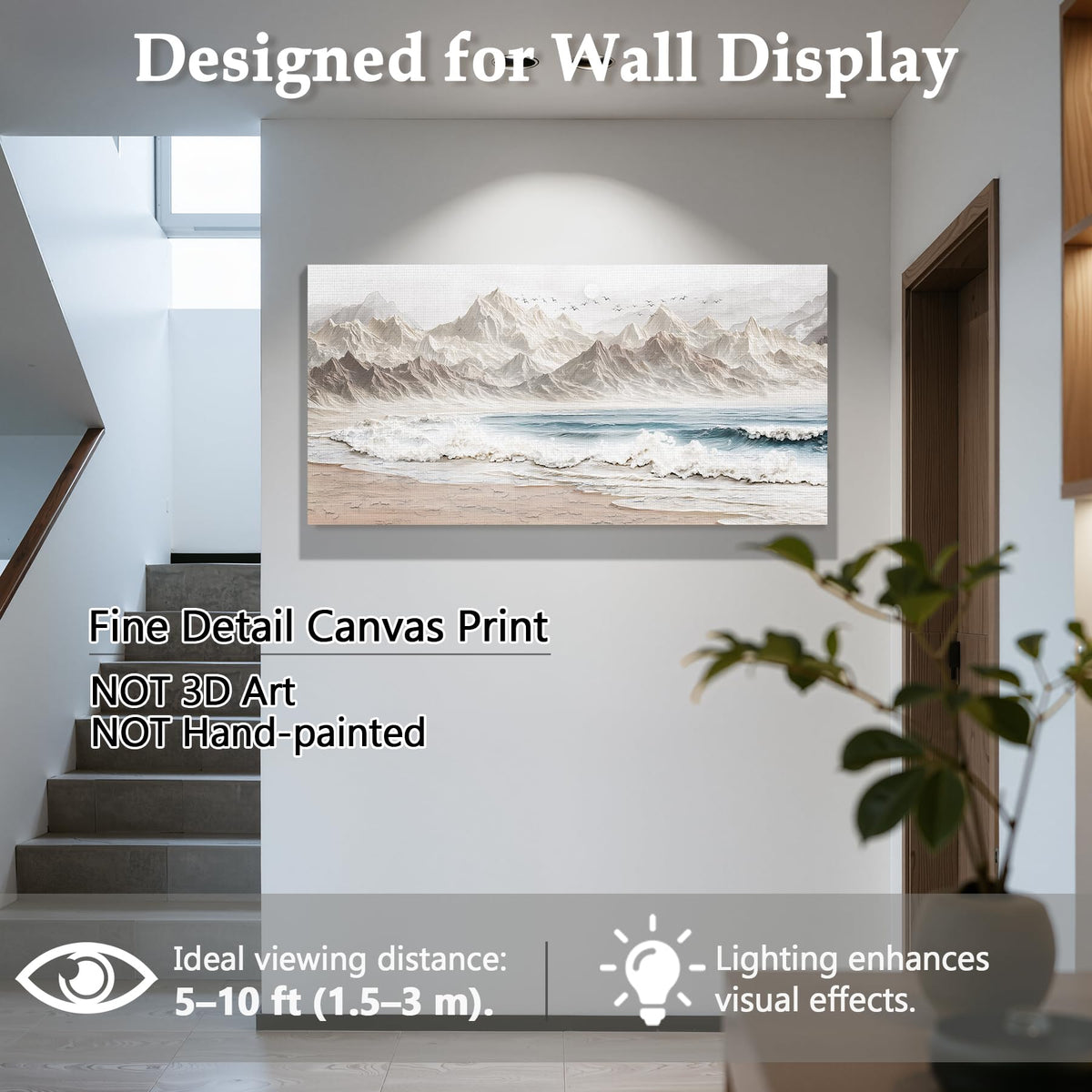 Neutral Mountain Beach Large Wall Art Nature Coastal Decor White (Neutral Beach Print / 48"L x 24"W)