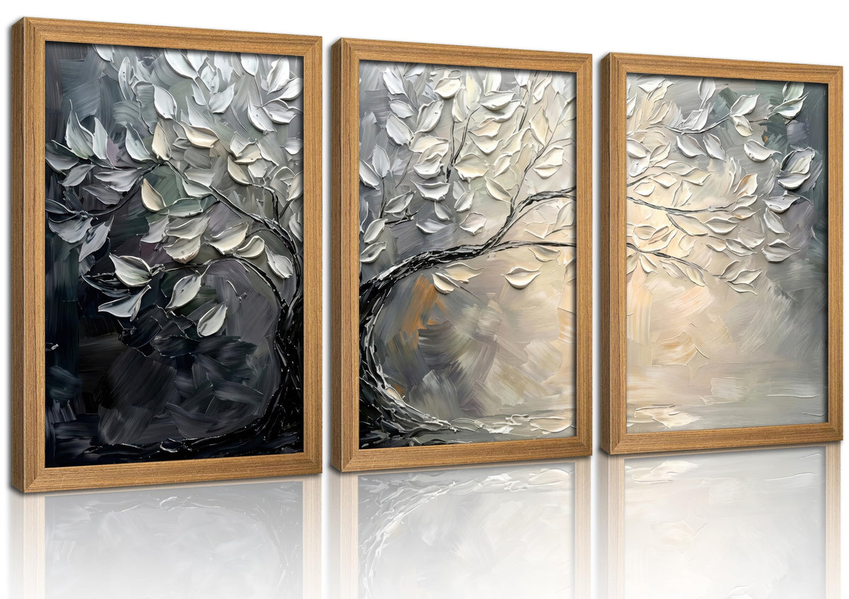 3Pcs Framed Abstract Leaf Canvas Wall Art (White / 16"L x 12"W)