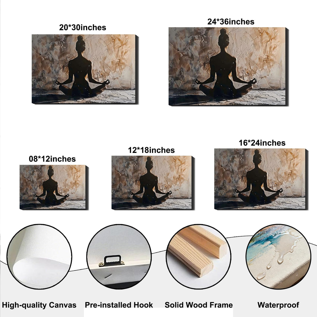 Framed Meditation Canvas Wall Art for Bathroom and Bedroom Decor (Pictures13 / 12"L x 8"W)