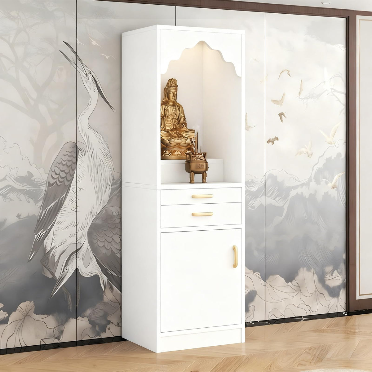 Altar Table Wood Meditation Prayer Table (White / 19.7" x 15.7" x 63.8")