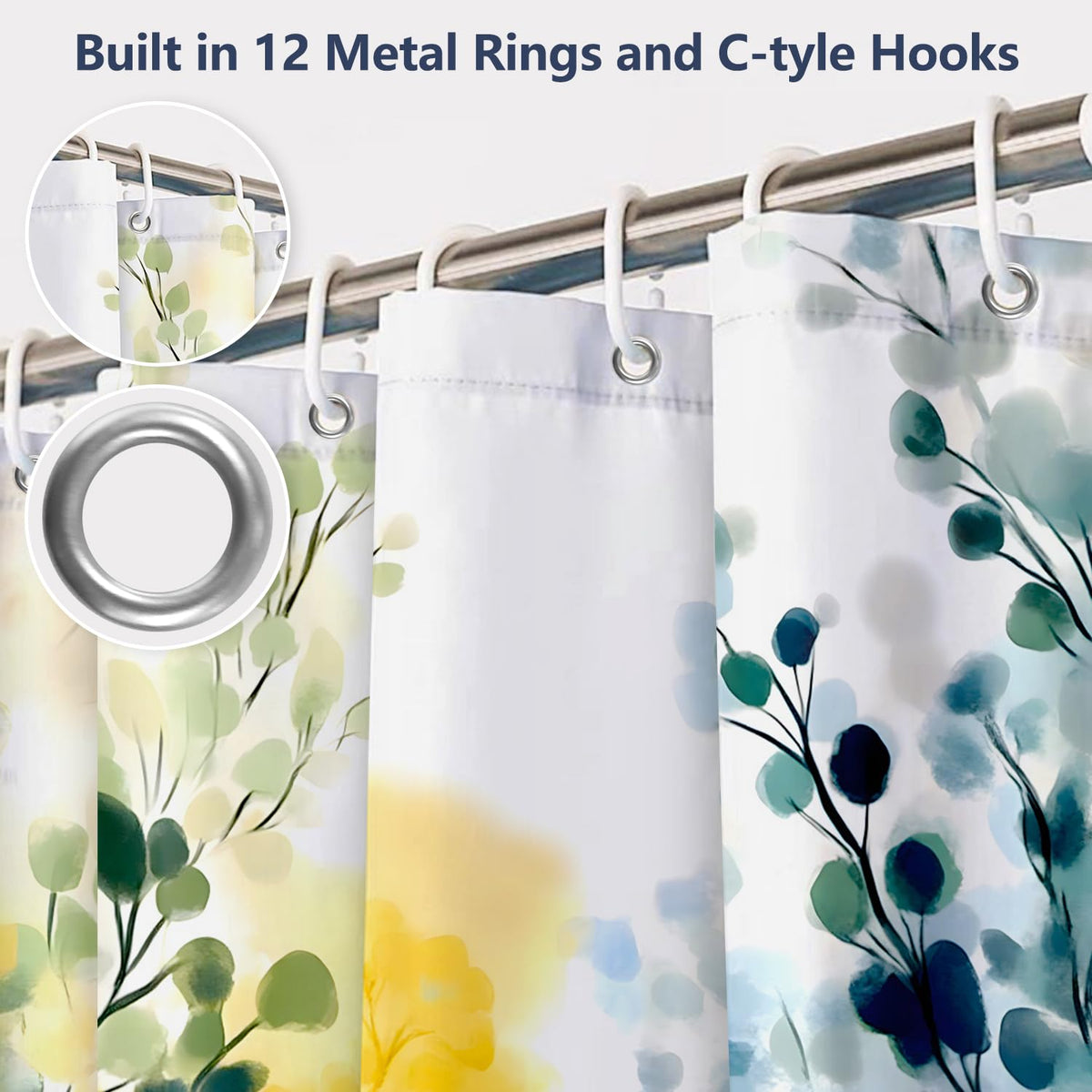 71″ x 74″ Watercolor Botanical Shower Curtain with Hooks (Botanical-4)