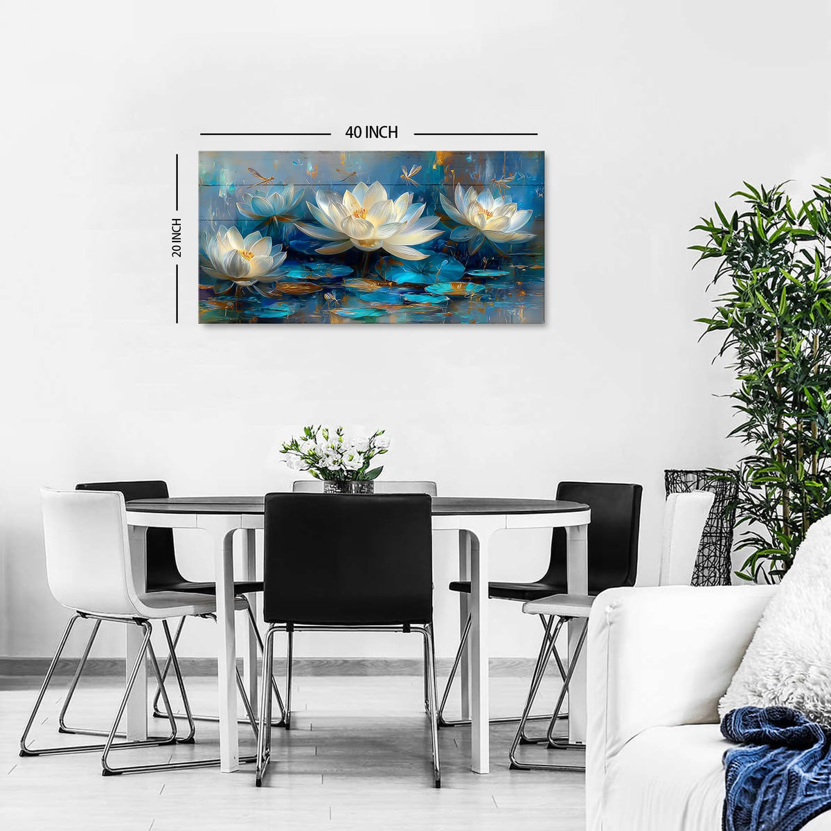 Blue Pond Lotus Flower Wall Art Abstract Zen Wall Decor Nature Plant Picture for Bedroom Watercolor Dragonfly Botanical Leaves Canvas Prints Modern Artwork Living Room Meditation Decorations 20x40" (40"L x 20"W / Lotus Flower)