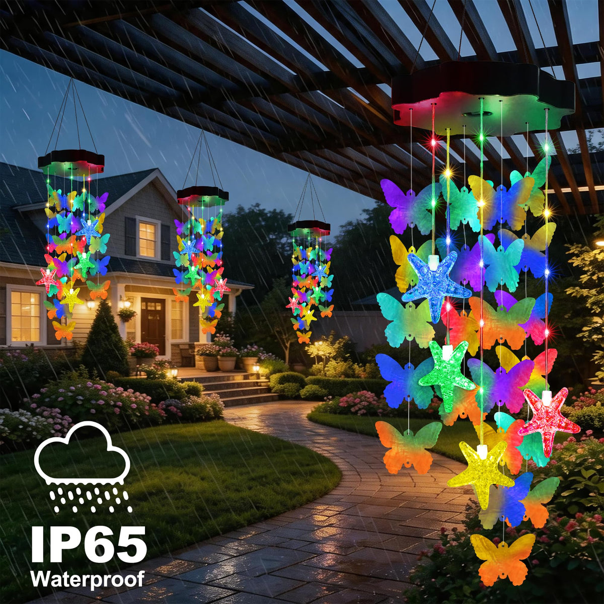 Hanging Outdoor Solar Butterfly Shell Wind Chimes (Multicolor-2)
