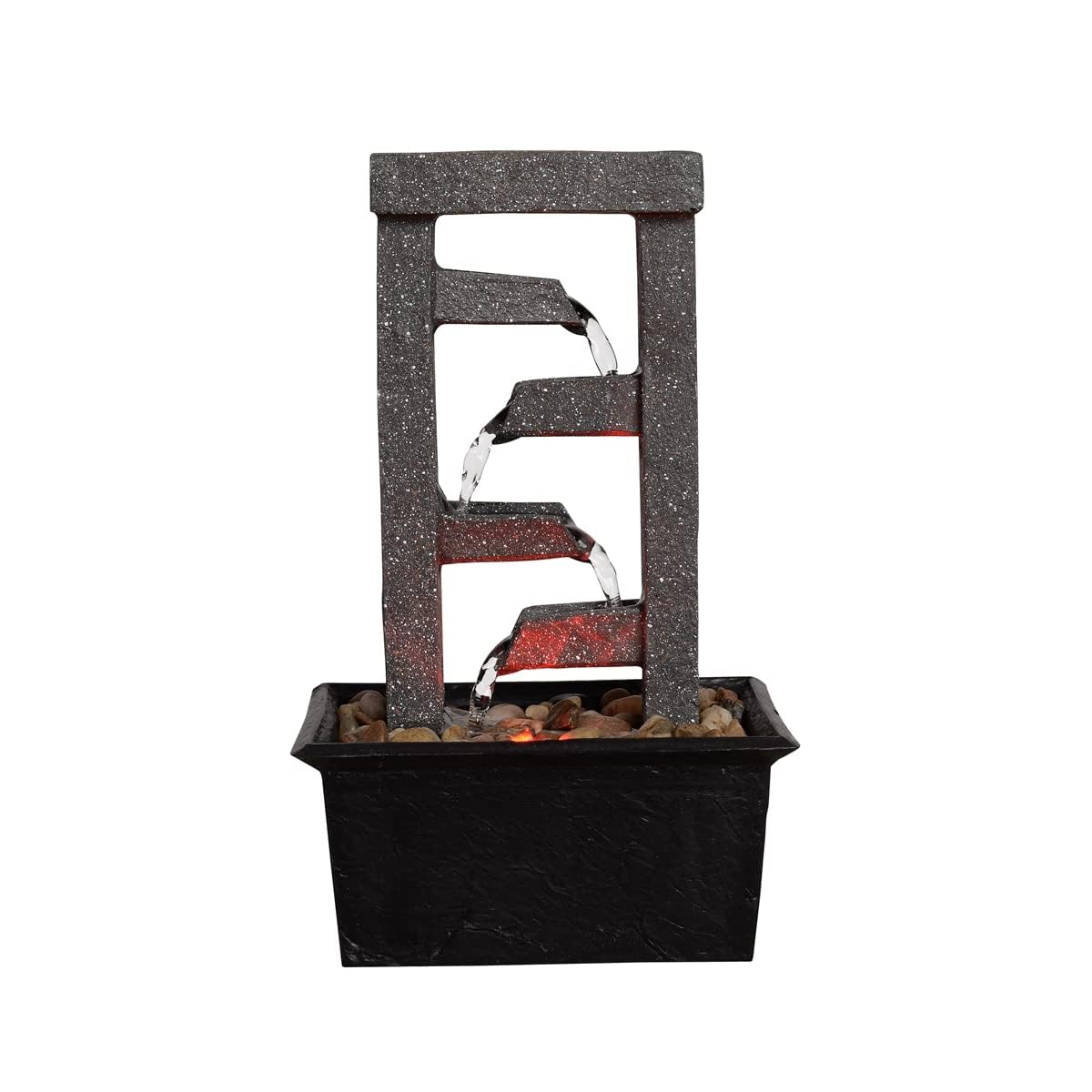 10" 4 Tier Tabletop Waterfall Fountain with Natural River Rocks (Cascading Ladder)