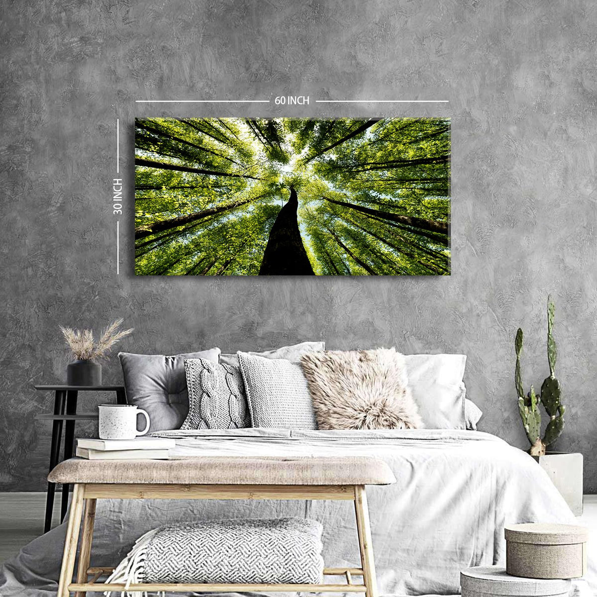 Large Morning Sunlight Forest Canvas Wall Art for Bedroom Living Room Modern Filtering Through Lush Bamboo Trees Picture Prints Green Light Landscape Painting Natural Artwork Home Decoration 30x60" (57.8"L x 30"W / Forest)